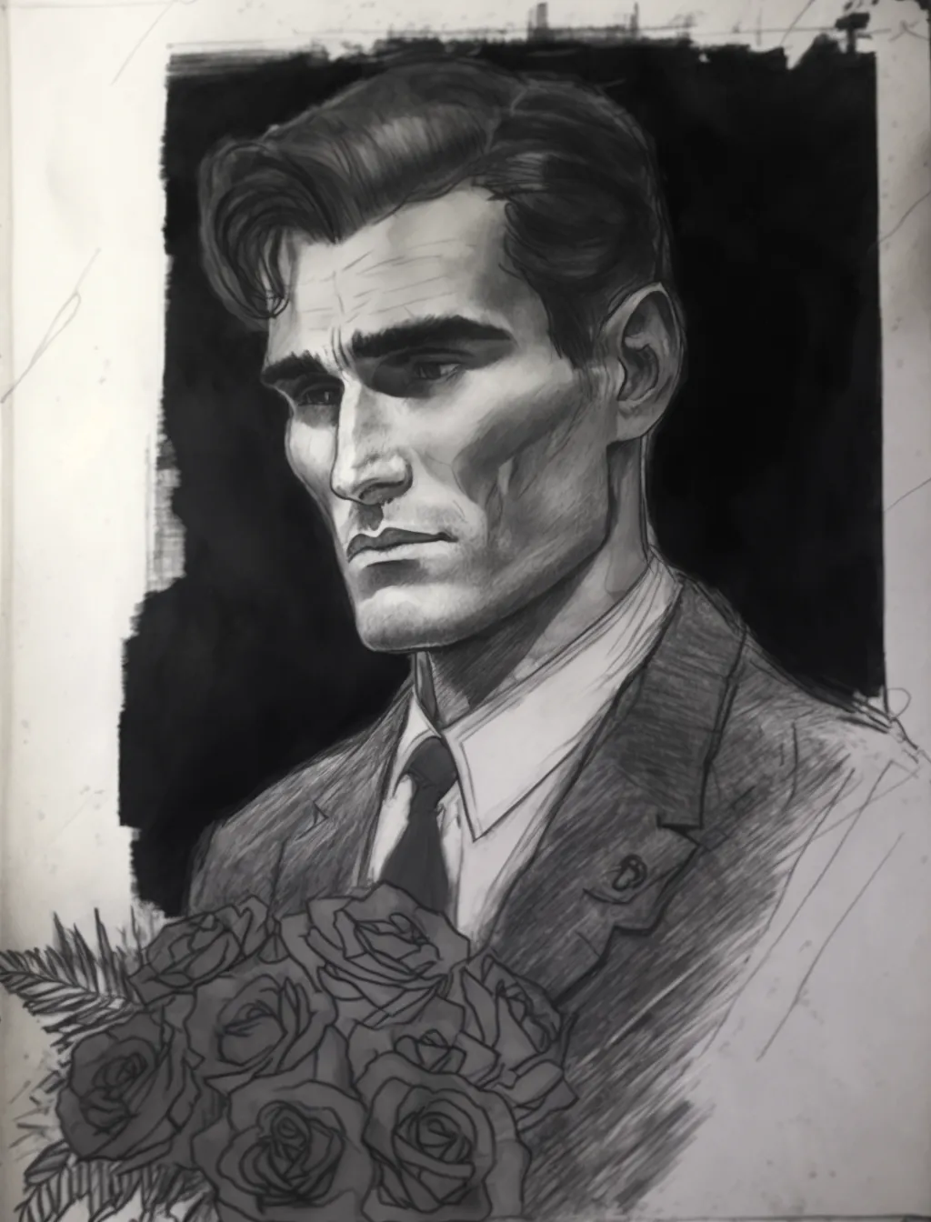 Clarkson Lee | Wayland with Roses | Charcoal on paper