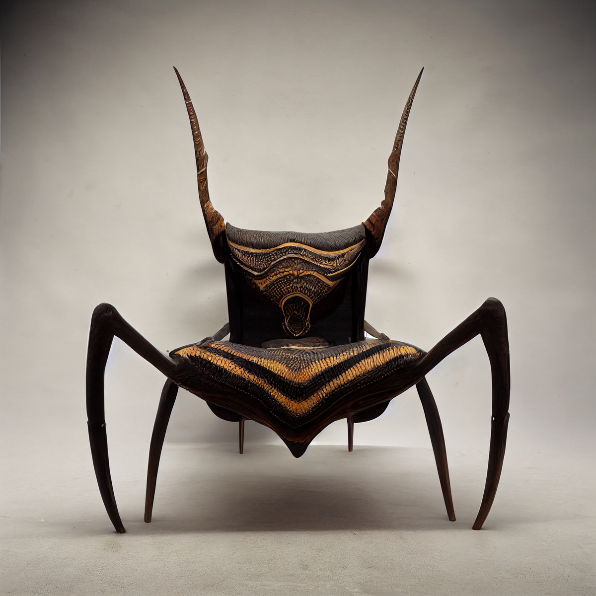 Emerson Monarch (1871-1933) | Chair (1924) | Ebony and walnut; goat hair on hide leather upholstery